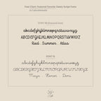 Font chart featuring two dainty script fonts—each with clear uppercase and lowercase samples and names—perfect for custom Petite Tiny Multiple Name Bracelet designs and minimal jewelry lovers.