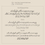 A font chart displays three elegant script fonts with uppercase, lowercase, and numbers—ideal for designing the Nella Duo Initial Ring or other personalized jewelry as a unique anniversary gift.