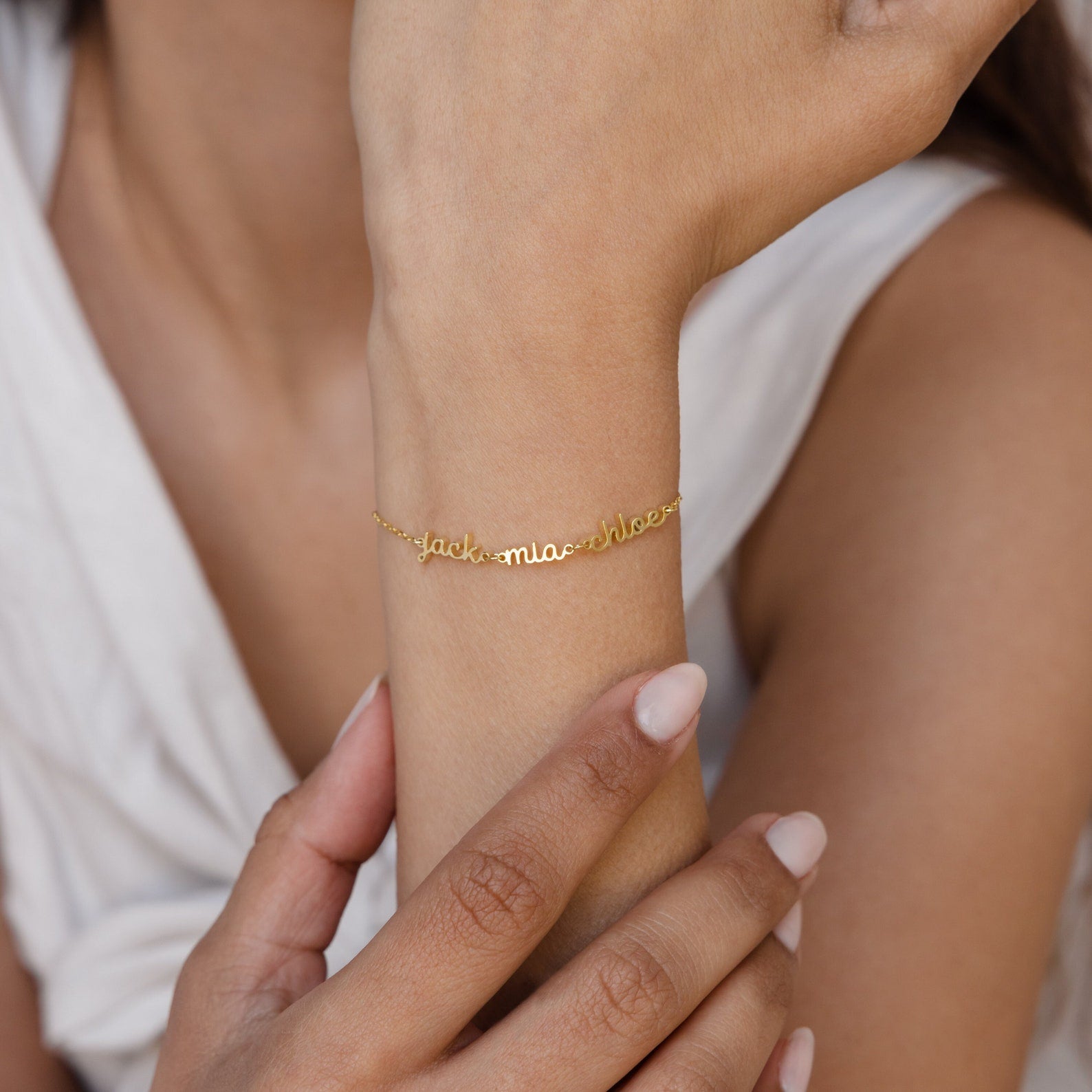 Custom Tiny Multiple Name Bracelet | Caitlyn Minimalist 18K Gold / 6.5" / 3 Names