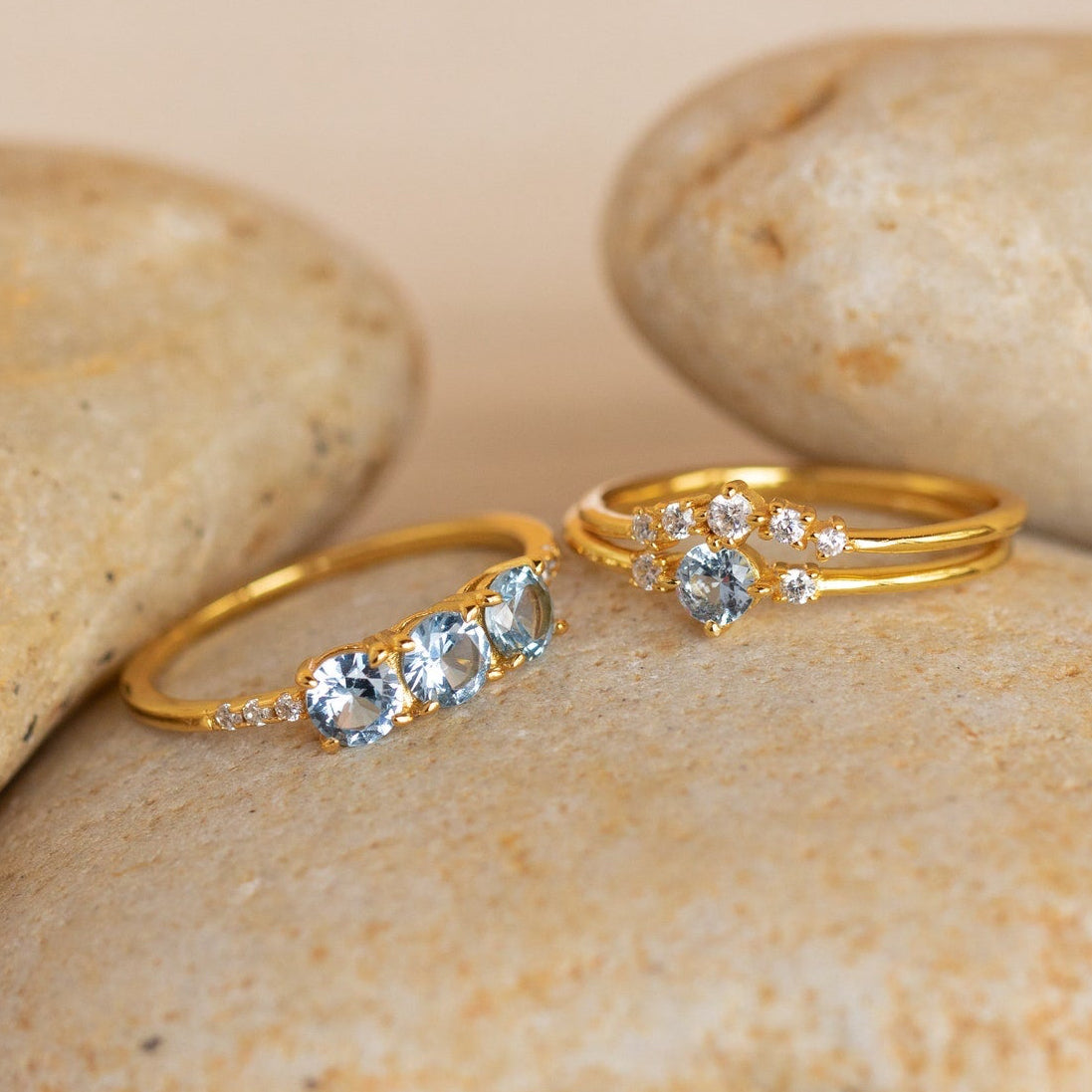 Aquamarine Stacking Ring Set in 18K Gold