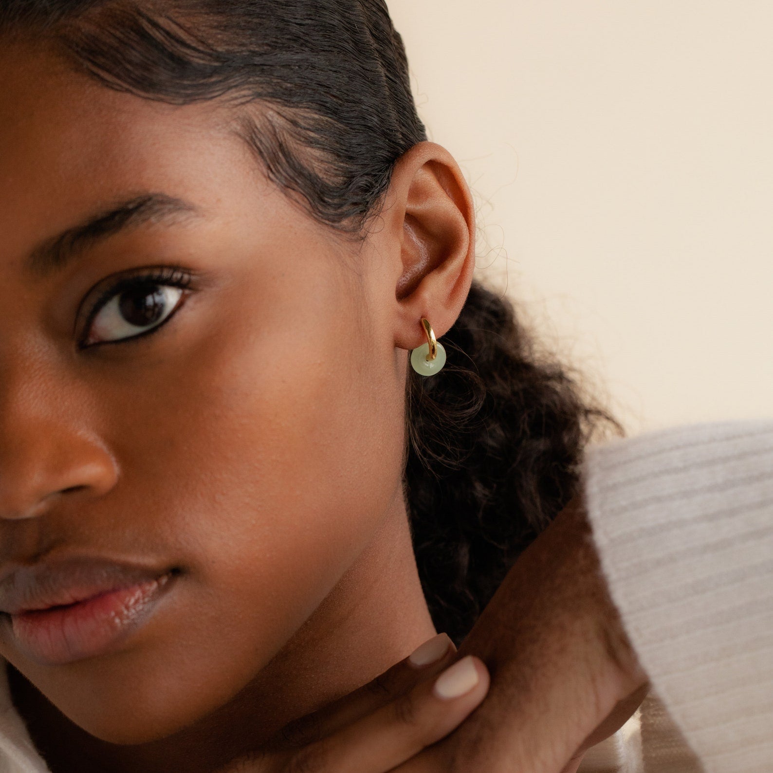 Dainty Jade Resin Duo Hoop Earrings | Caitlyn Minimalist