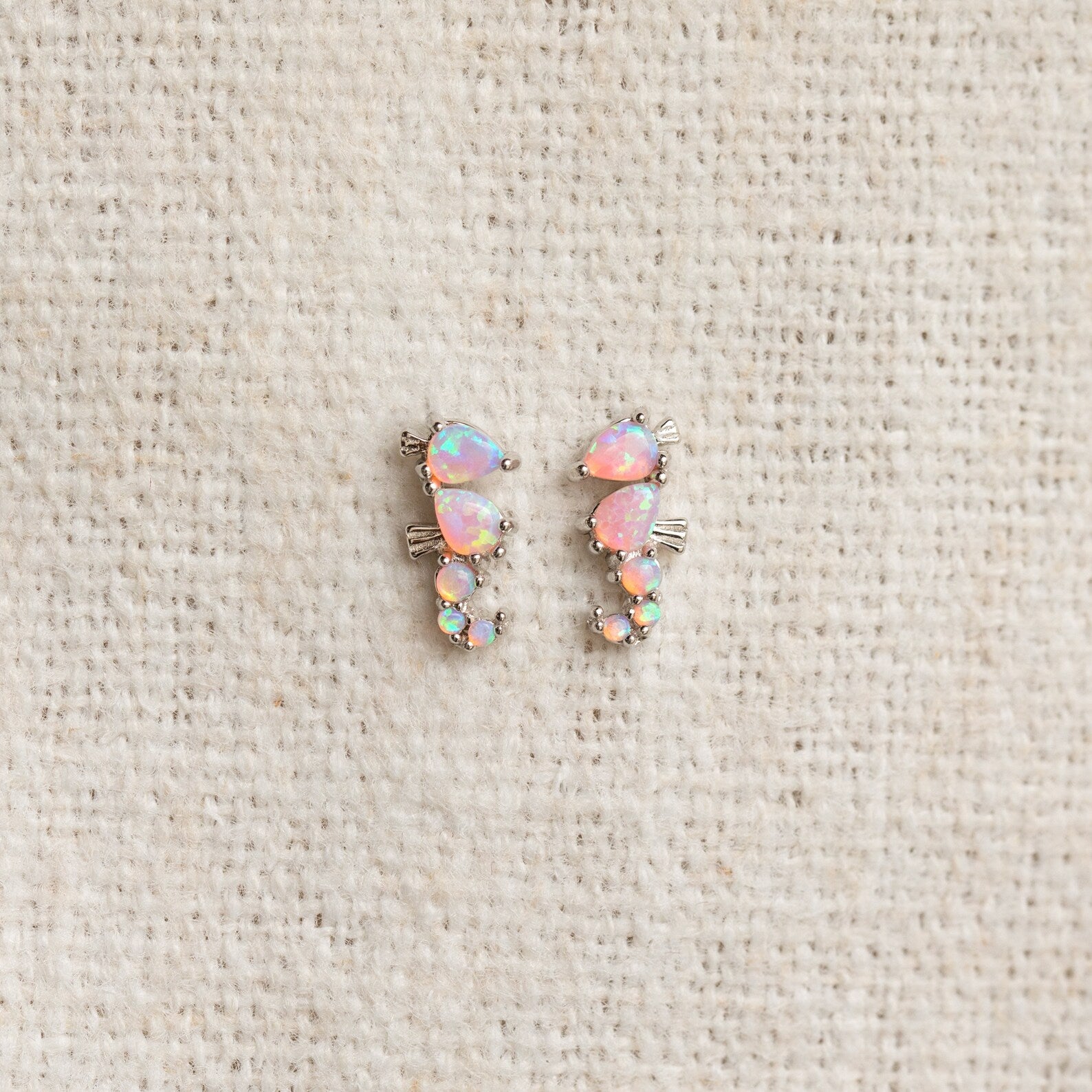 Pink Opal Seahorse Studs