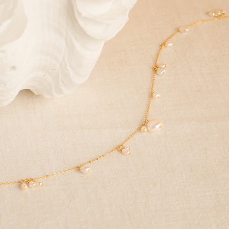 Baroque Pearl Drop Station Necklace in 18K Gold | Caitlyn Minimalist