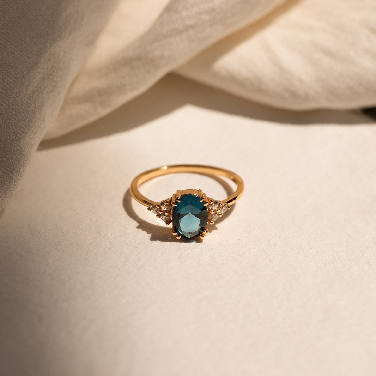 Vintage Blue Topaz Oval Diamond Ring | Caitlyn Minimalist