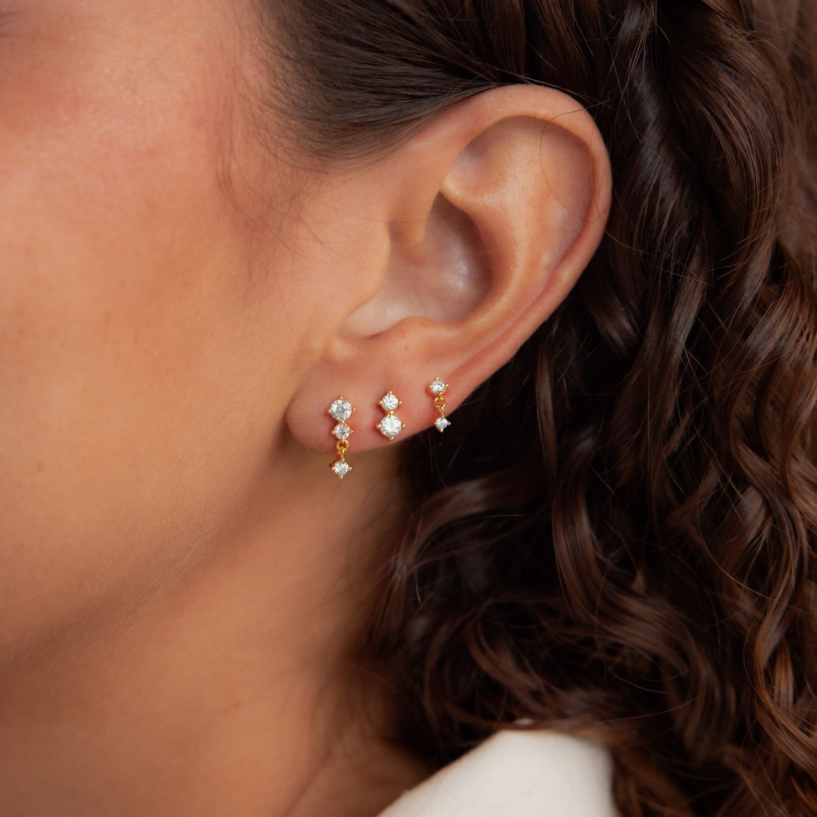 Set of 3 Diamond Dangle & Drop Stud Earrings | Caitlyn Minimalist Sterling Silver