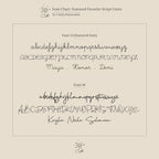 A font chart displaying two script fonts with uppercase, lowercase, and example names—ideal for selecting the lettering style for your Dainty Tiny Multiple Name Necklace or other personalized accessories.