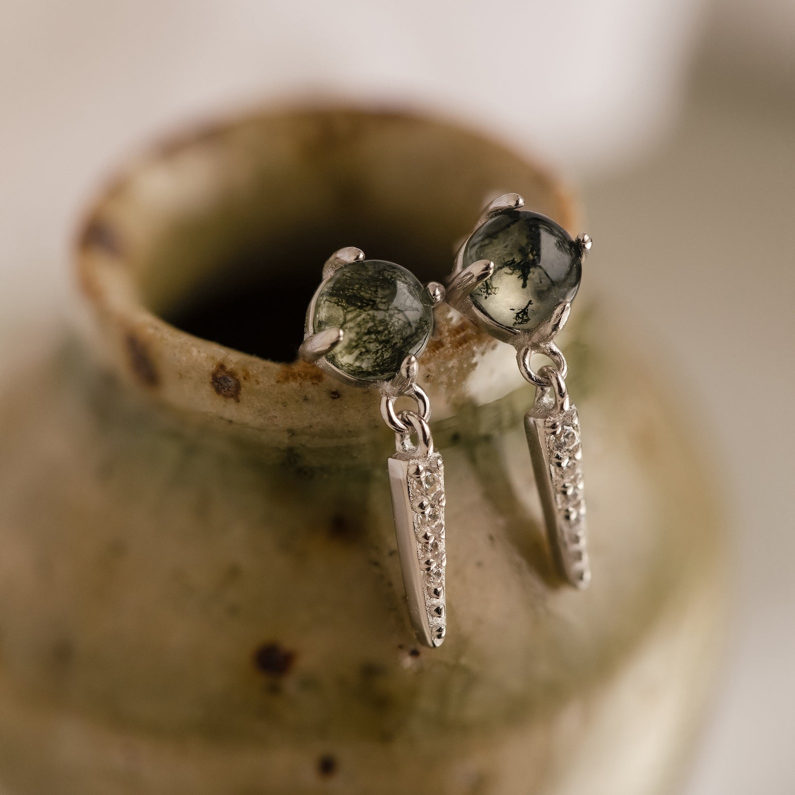 Agate Diamond Drop Earrings