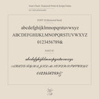 A font chart showing two featured serif and script fonts with uppercase, lowercase, and numbers—ideal for personalizing the Newsletter Ribbed Initial Necklace.