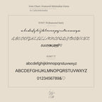 Minimalist font chart with two featured fonts—cursive and sans-serif—shows clear letters and numbers, ideal for customizing the Venice Sideways Initial Necklace with your chosen initials in a personalized style.