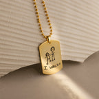 Men's Dog Tag Necklace featuring childlike stick figure engravings and "I LOVE YOU"—an ideal personalized gift and perfect for Father's Day.