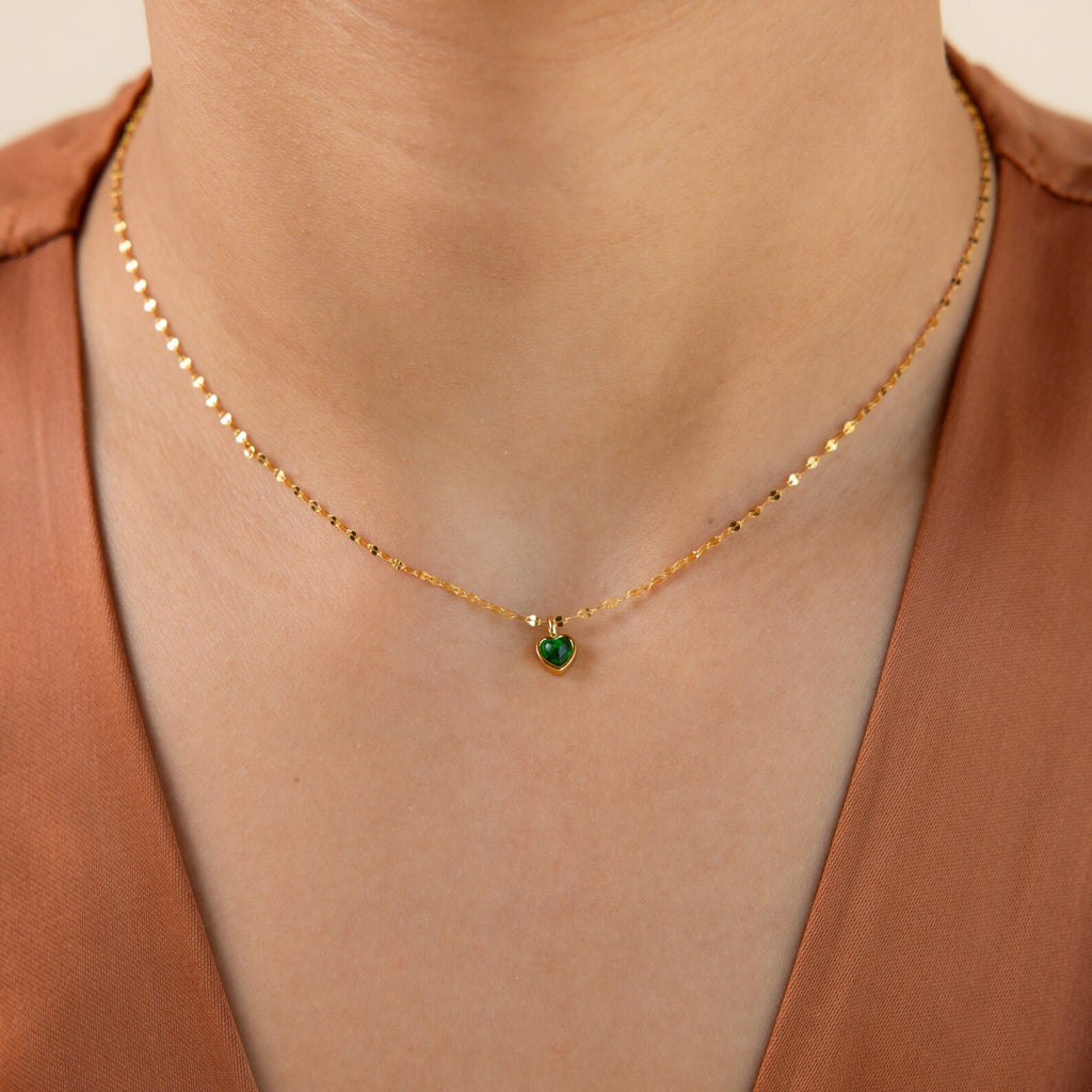 Tiny Jade Heart Necklace-Necklaces-Caitlyn Minimalist