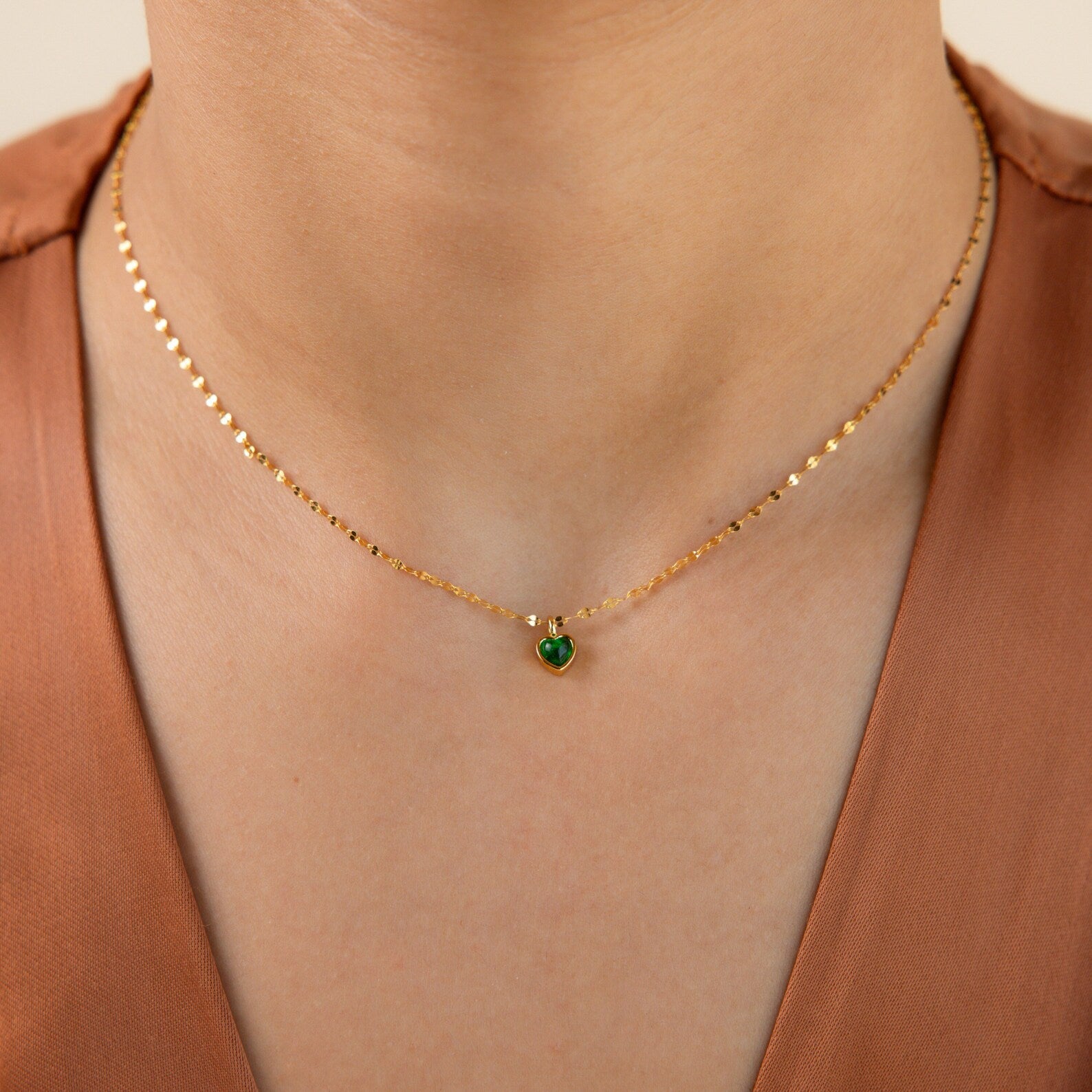 Tiny Jade Heart Necklace-Necklaces-Caitlyn Minimalist