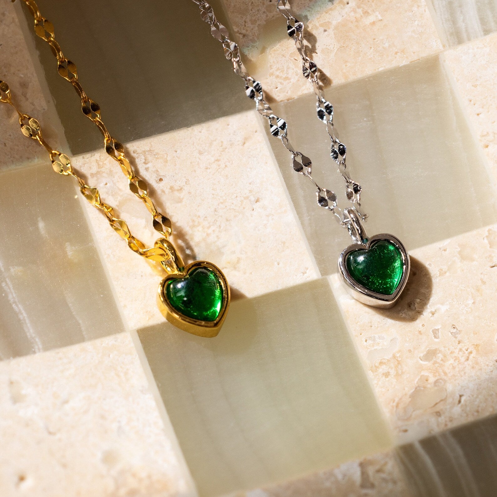 Tiny Jade Heart Necklace-Necklaces-Caitlyn Minimalist