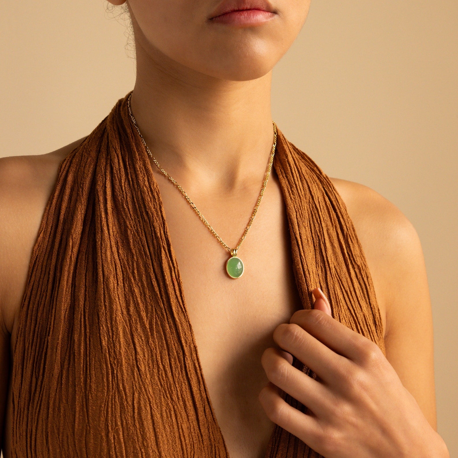 Jade Oval Pendant Necklace-Necklaces-Caitlyn Minimalist