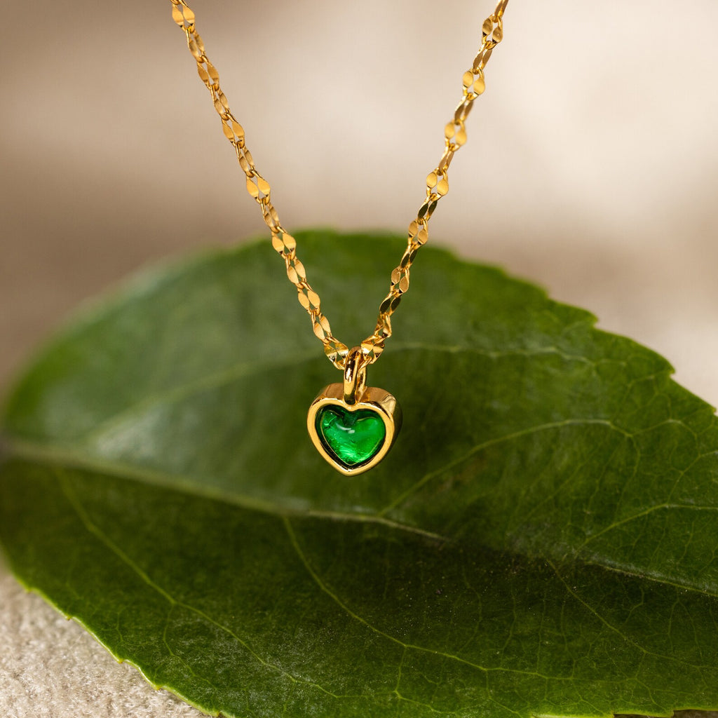 Tiny Jade Heart Necklace-Necklaces-Caitlyn Minimalist
