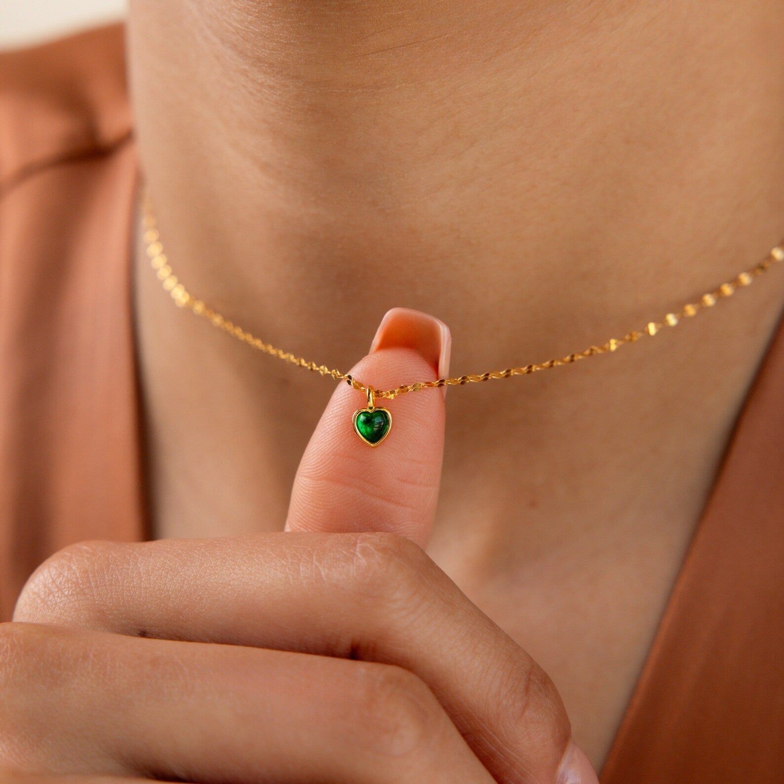 Tiny Jade Heart Necklace-Necklaces-Caitlyn Minimalist