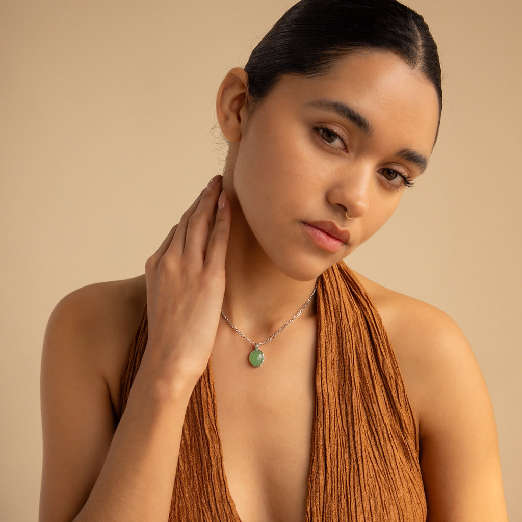 Jade Oval Pendant Necklace-Necklaces-Caitlyn Minimalist
