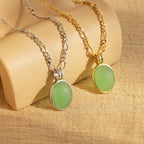 Jade Oval Pendant Necklace-Necklaces-Caitlyn Minimalist