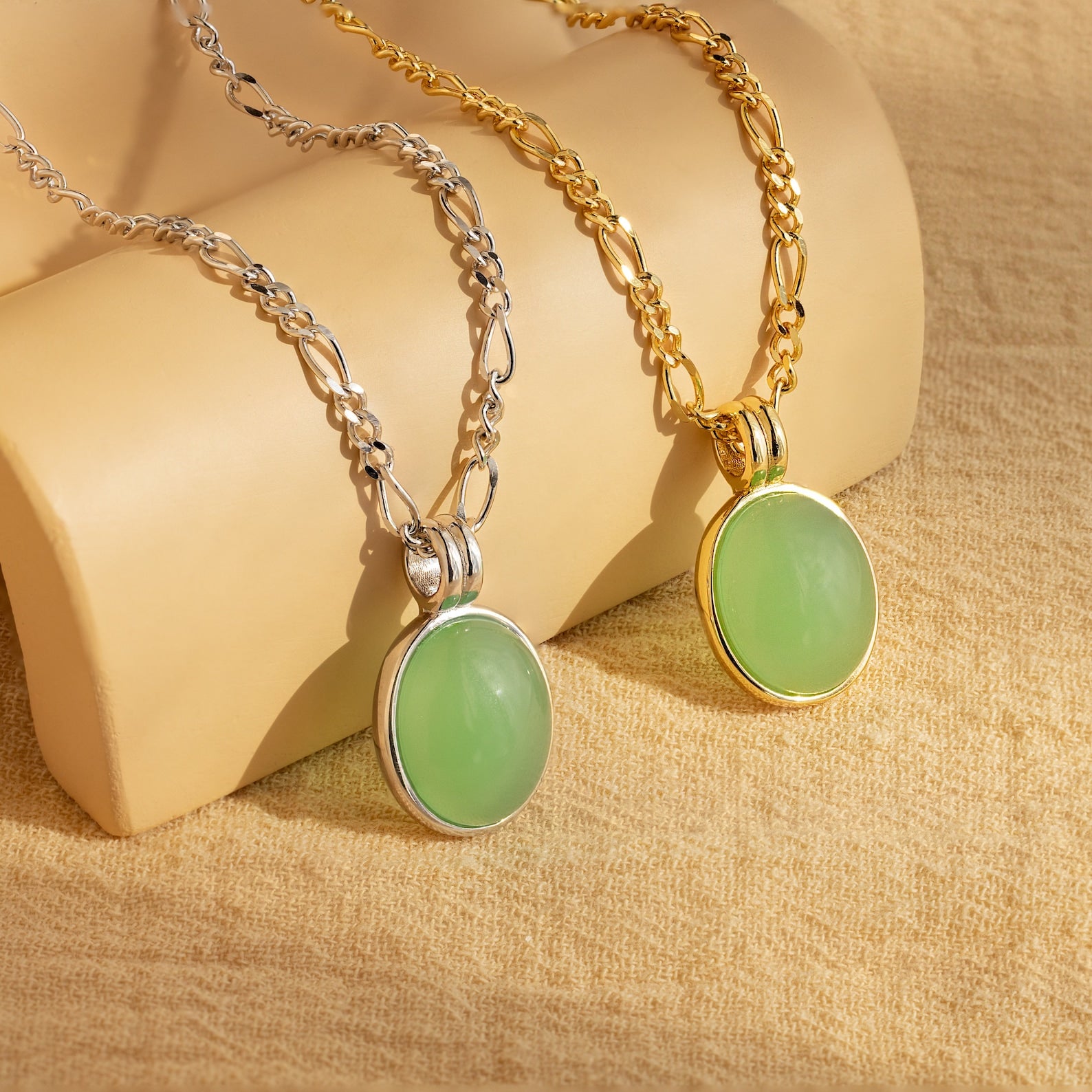 Jade Oval Pendant Necklace-Necklaces-Caitlyn Minimalist