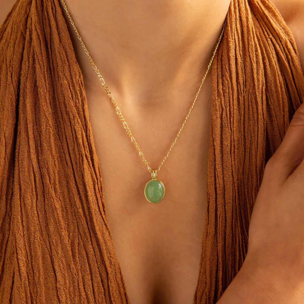 Jade Oval Pendant Necklace-Necklaces-Caitlyn Minimalist