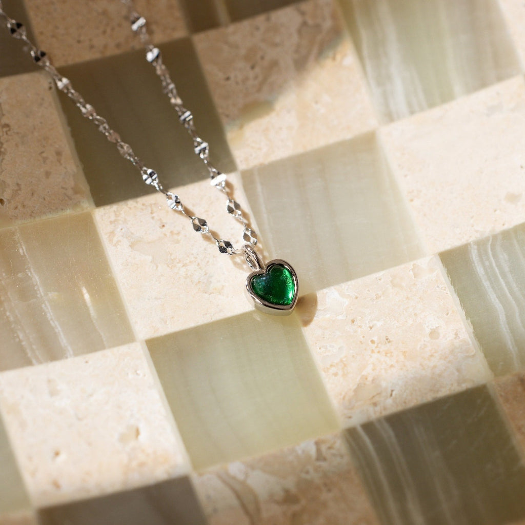 Tiny Jade Heart Necklace-Necklaces-Caitlyn Minimalist