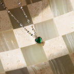 Tiny Jade Heart Necklace-Necklaces-Caitlyn Minimalist