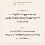 Two serif fonts display uppercase, lowercase letters, and numbers on a beige background—ideal for designing an elegant Pave Gemstone Initial Necklace with personalized gemstone inlay.