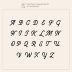 Display of uppercase cursive letters A–Z in a decorative script, perfect for selecting your favorite initial charm like those in the Large Pave Initial Necklace—each letter shines with sparkling stones.