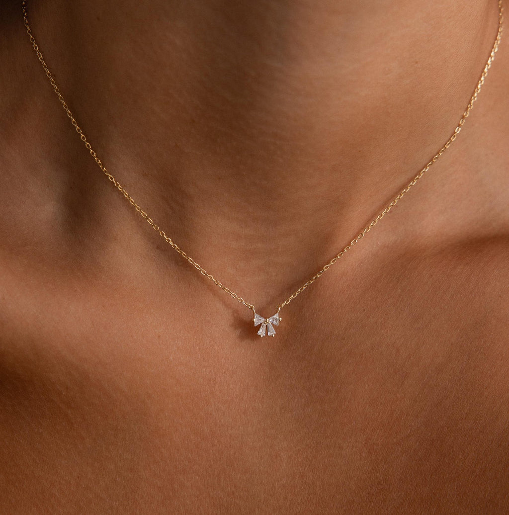 Diamond Bow Necklace & Earrings Set in 18K Gold