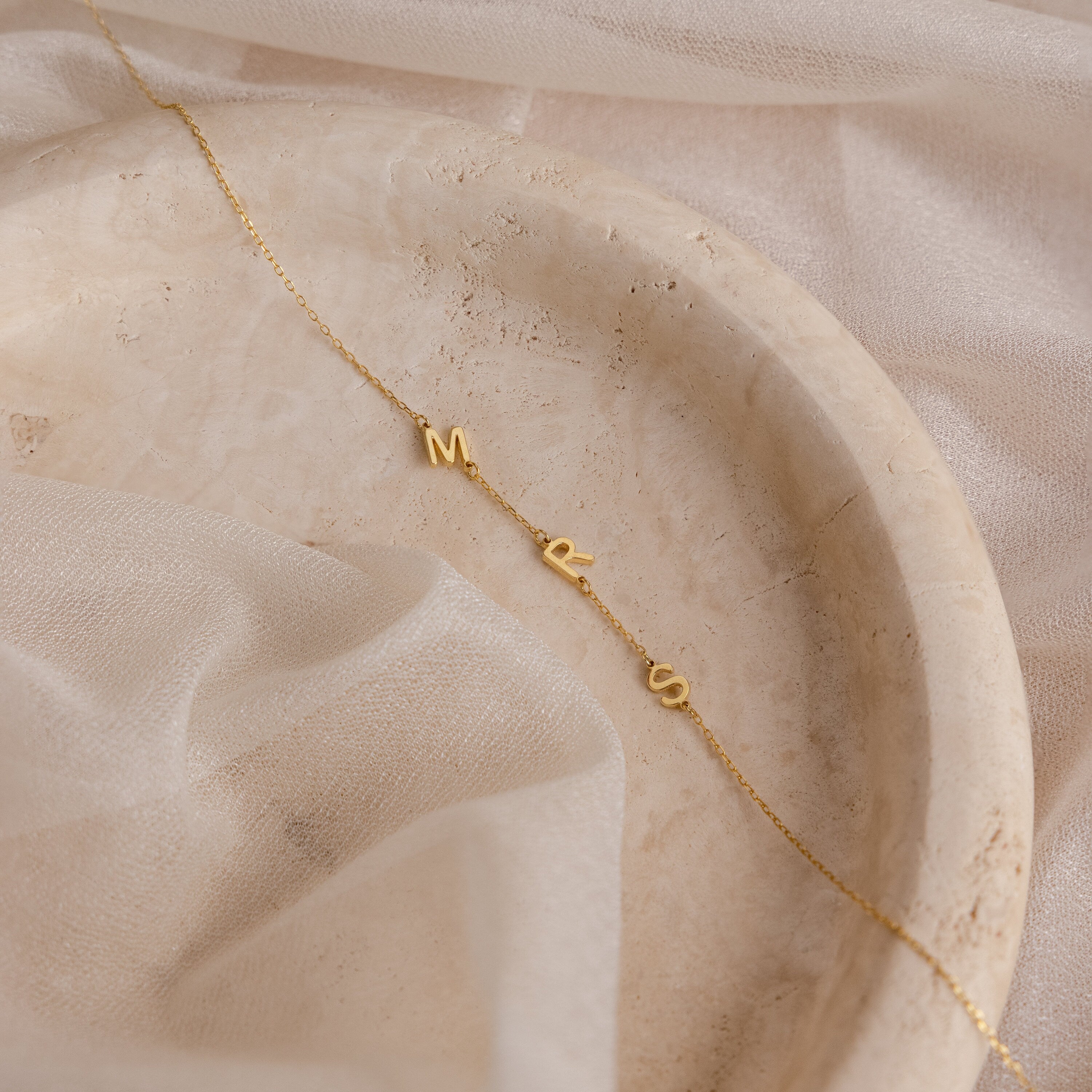 14k Solid Gold Custom Letter Bracelet, Gold Sideways Initial Bracelet,  Personalized Letter Gold Bracelet Great Mother’s Day Gift for Her.