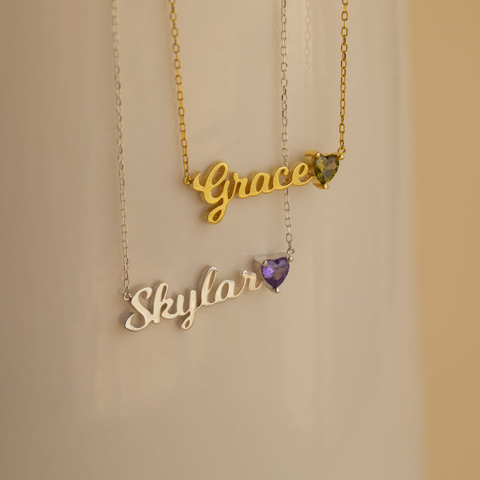 Mellow Name Heart Birthstone Necklace