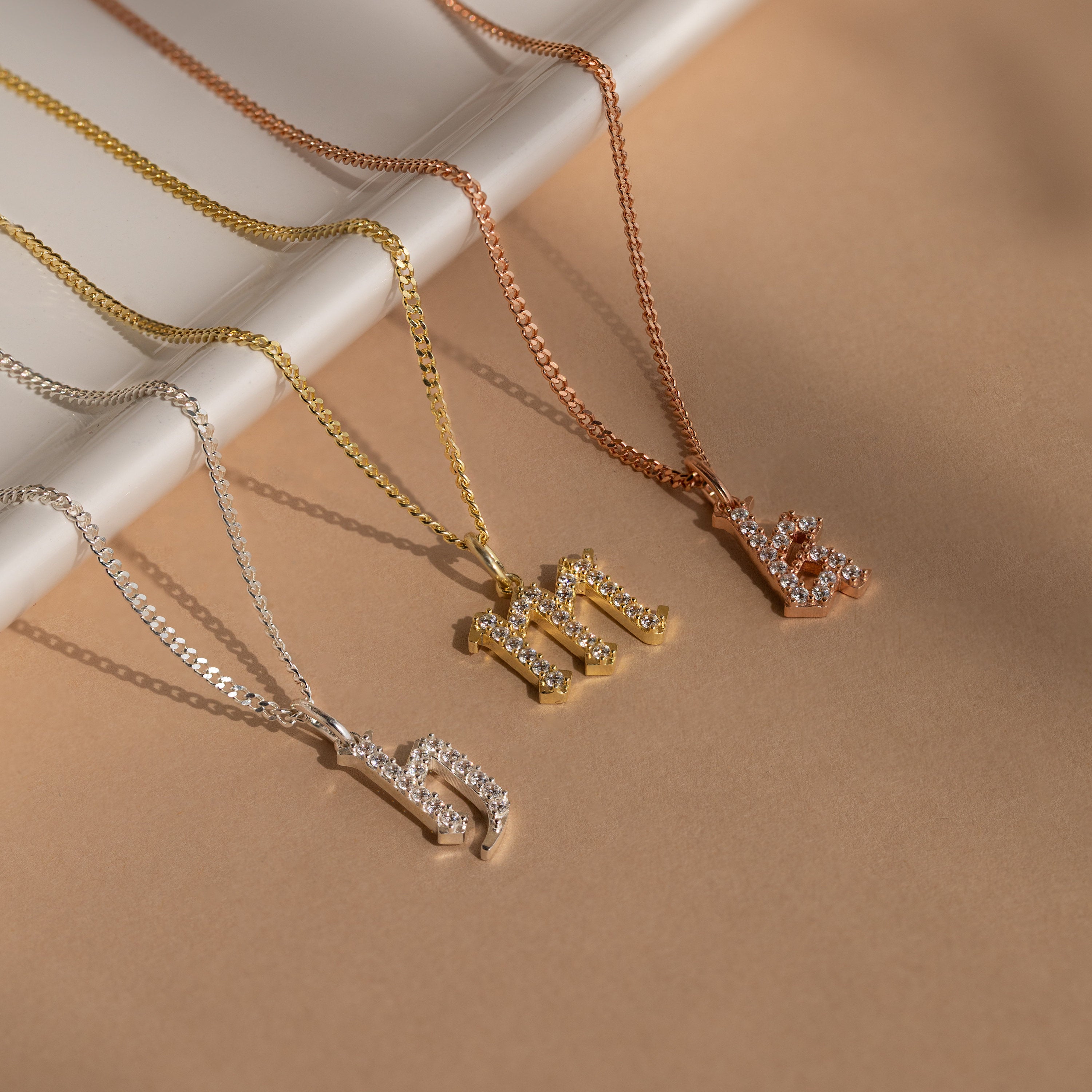 Gothic diamond initial necklace Clearance