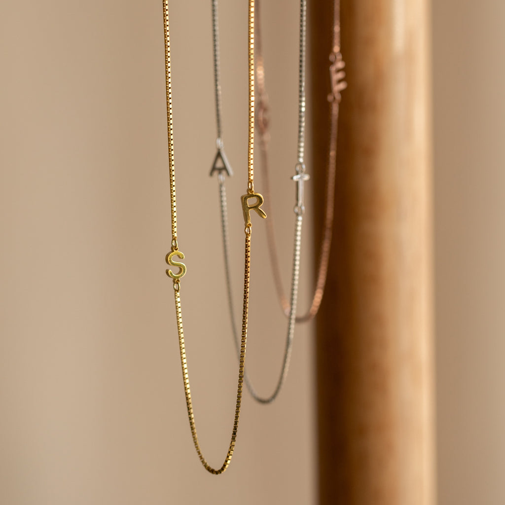 Simple Initial Chain Custom Dainty Duo Letter Initial Box Chain Necklace | Caitlyn Minimalist