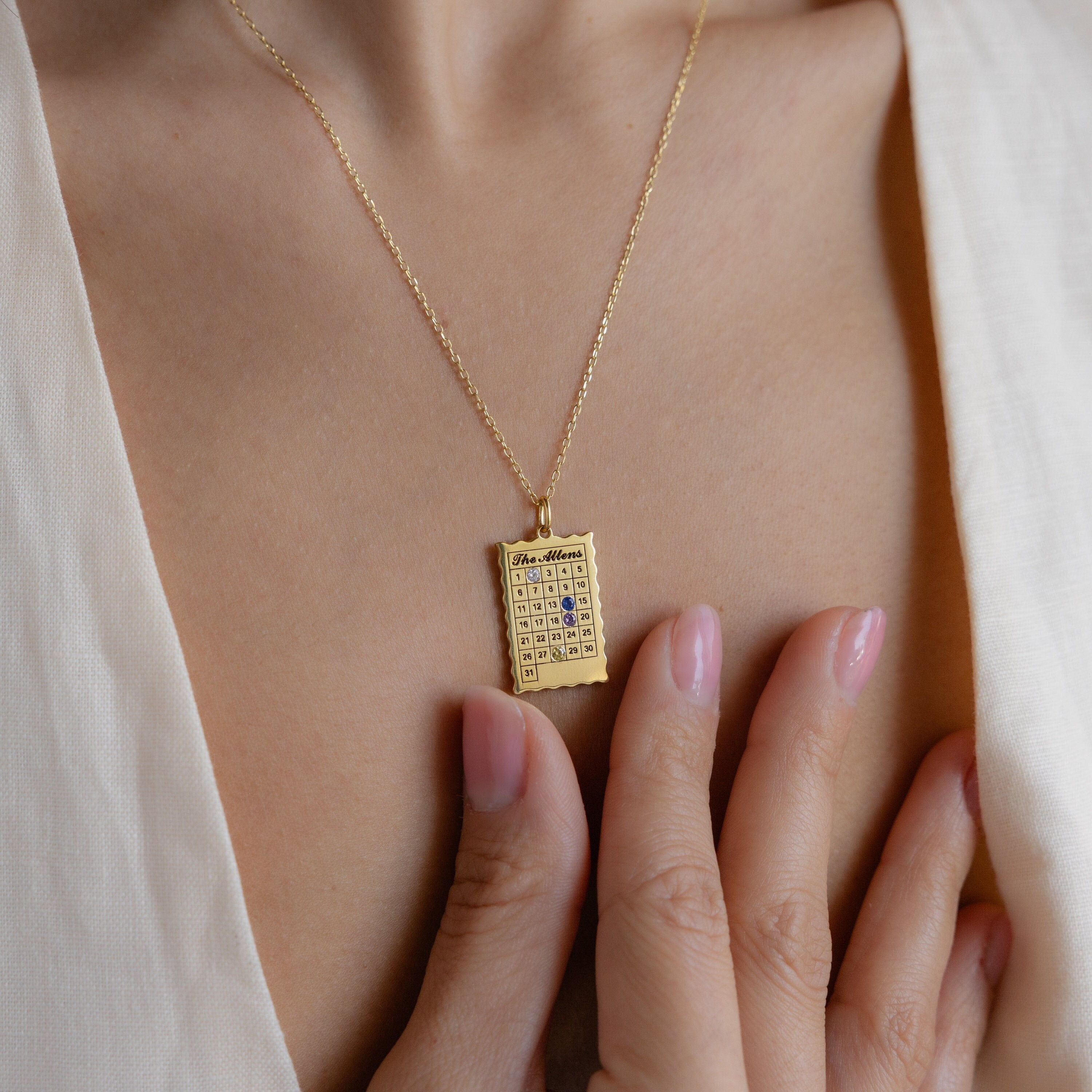 Custom Calendar Birthstone Pendant Necklace | Caitlyn Minimalist