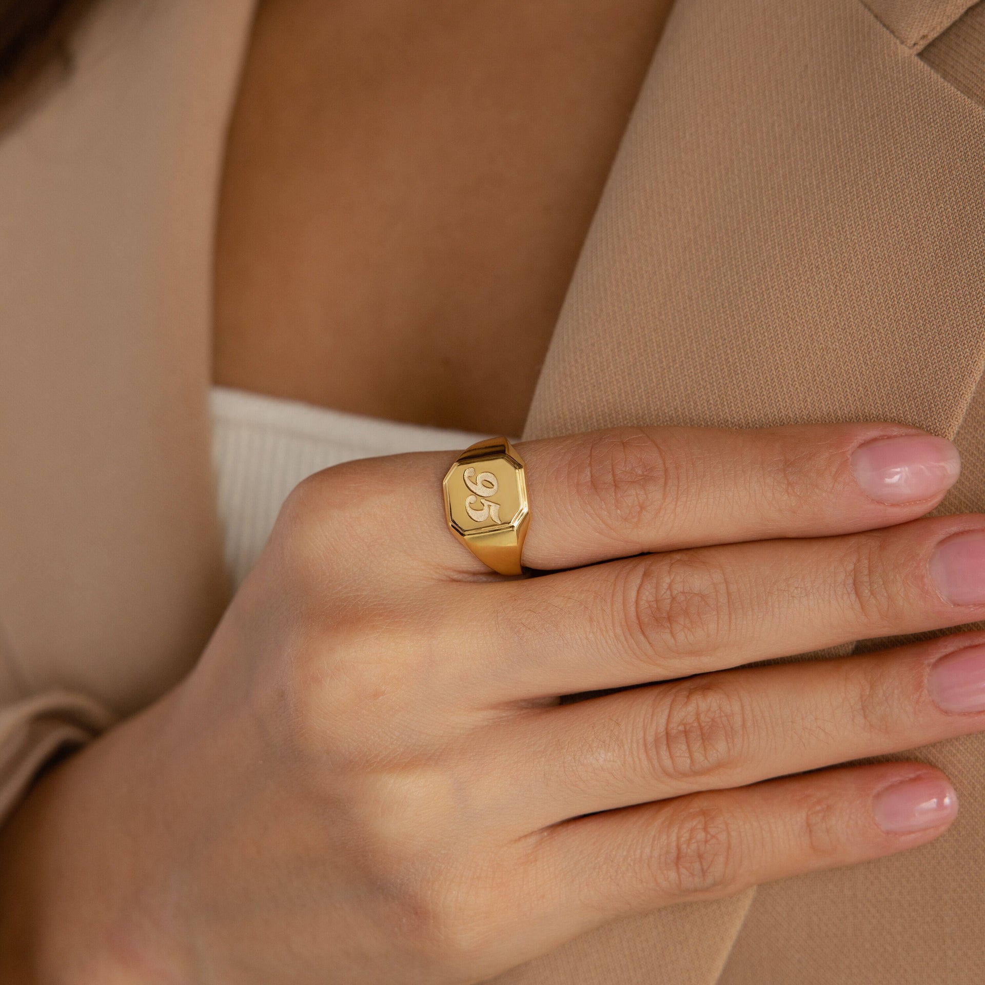 Custom Lucky Number Square Signet Ring | Caitlyn Minimalist