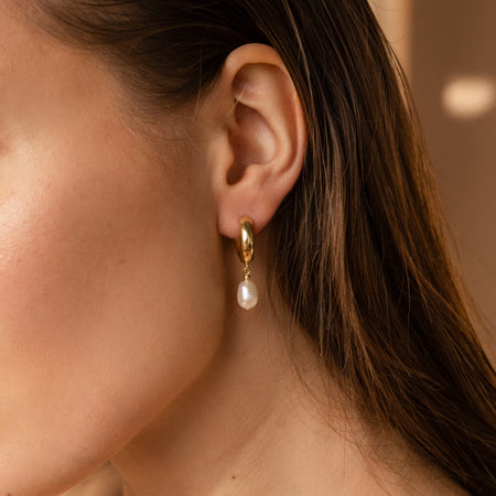 Gold-Tone Blanc Faux Pearl Drop Hoop Earrings | Anne Klein