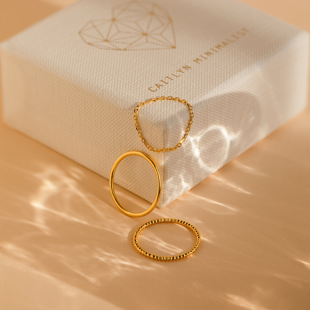 Dainty Skinny Textured Stacking Ring Set | Caitlyn Minimalist