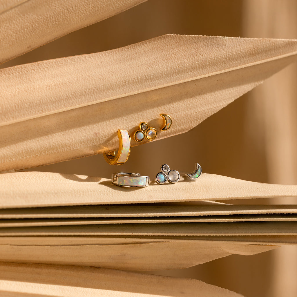 A close-up of the Opal Inlay Earrings Set, an elegant jewelry gift for her.