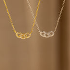 The Pave Link Necklace, available in gold and silver, features interlocking links and a diamond-studded circle pendant—an ideal addition to any jewelry collection.