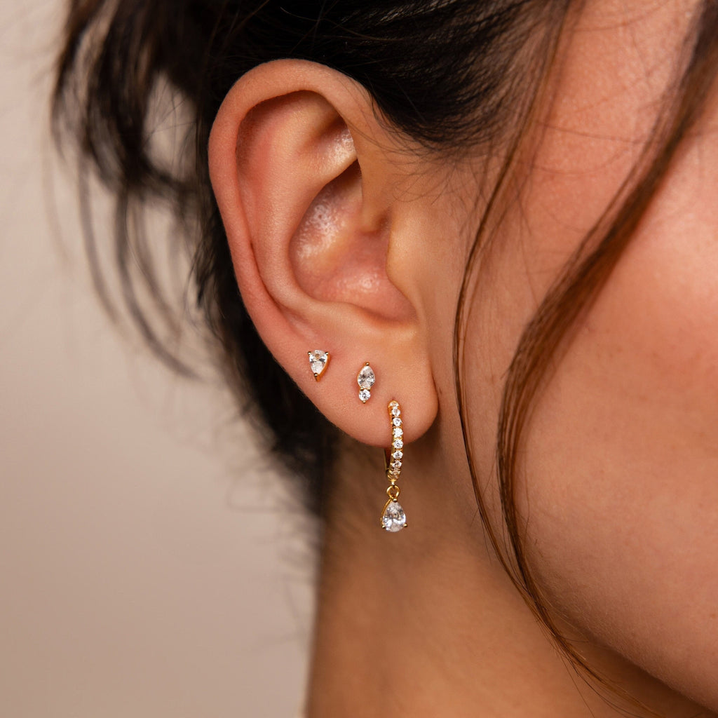 Dainty Teardrop Diamond Studs & Hoop Earrings Set | Caitlyn Minimalist