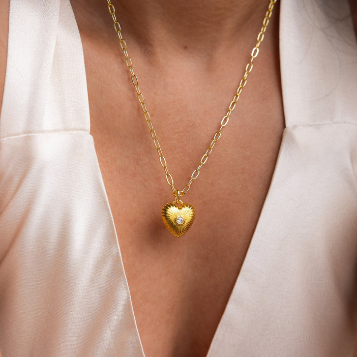 Diamond Ribbed Heart Necklace