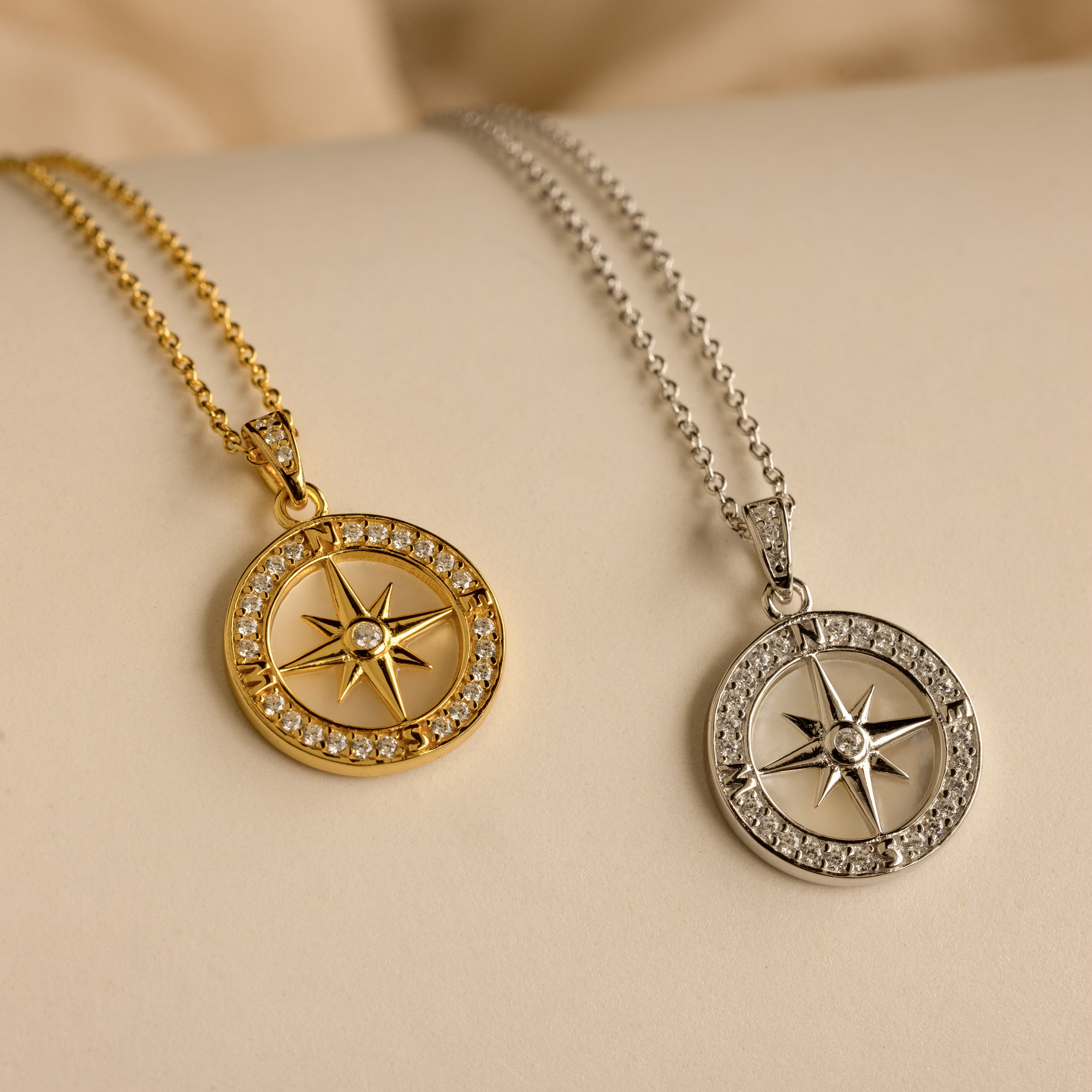 Pave Pearl Compass Necklace