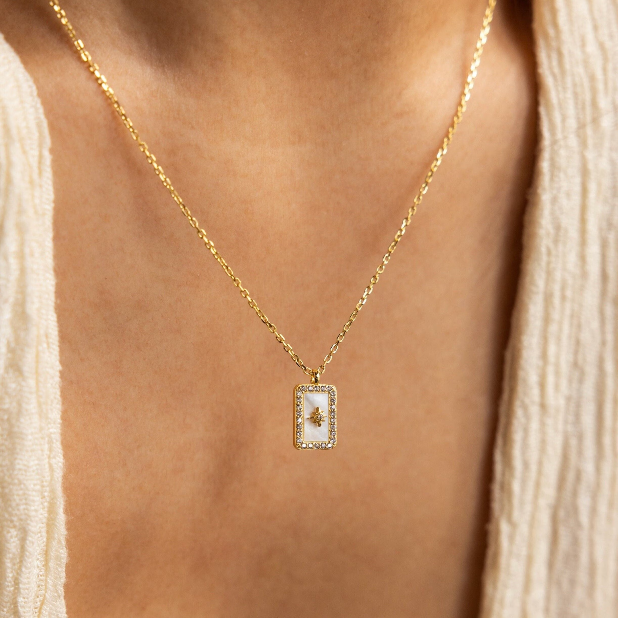 Pave Pearl North Star Necklace