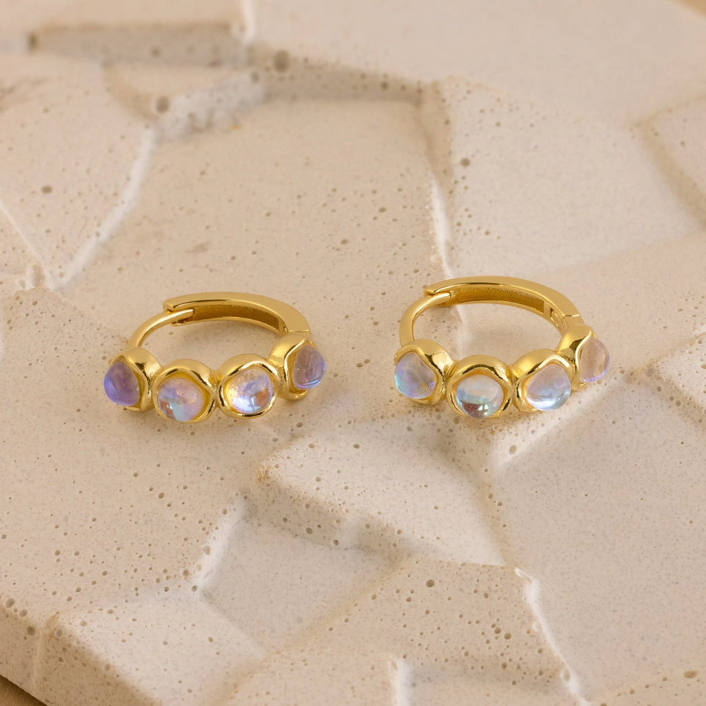 Clear Moonstone Huggies in 18K Gold