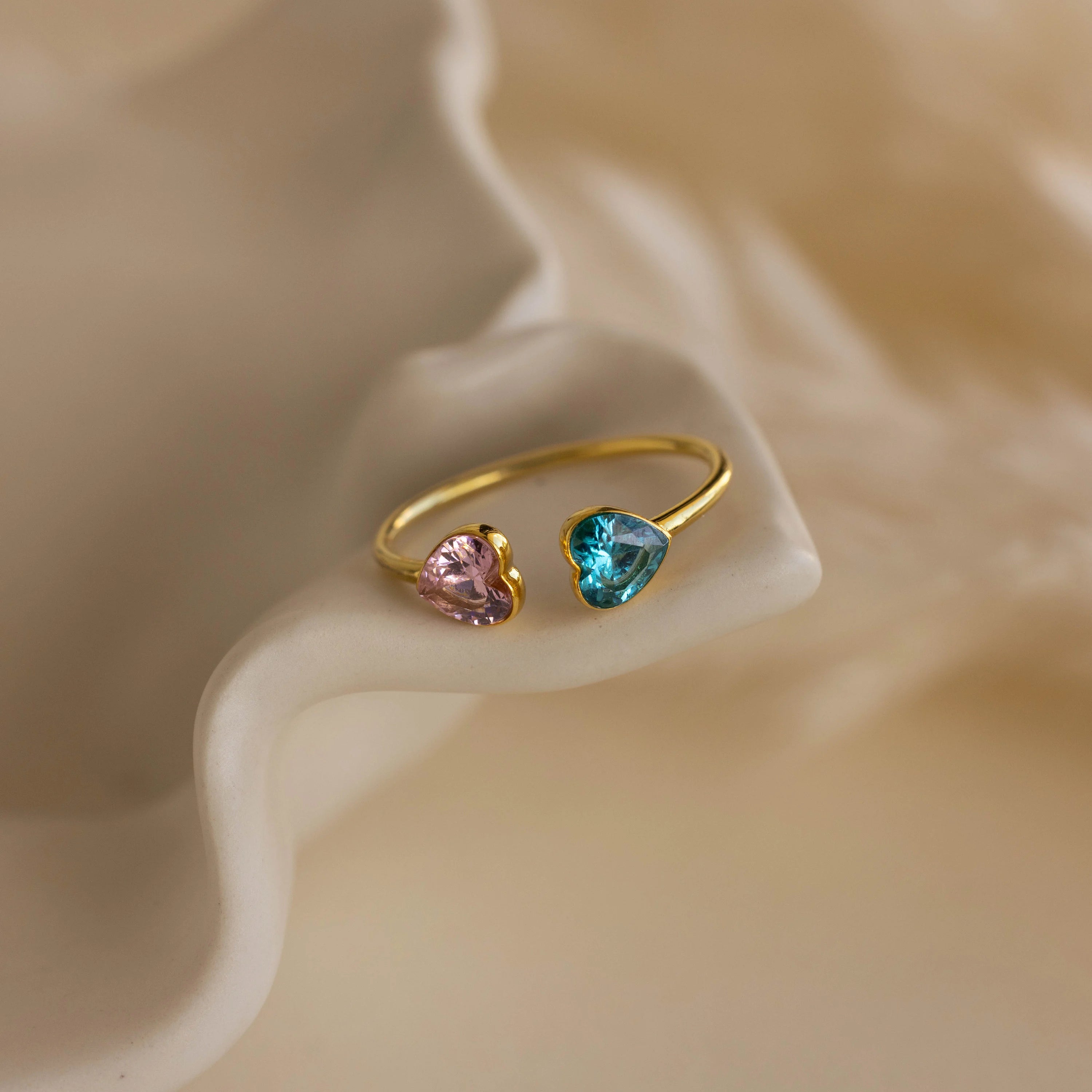 Duo Heart Birthstone Ring