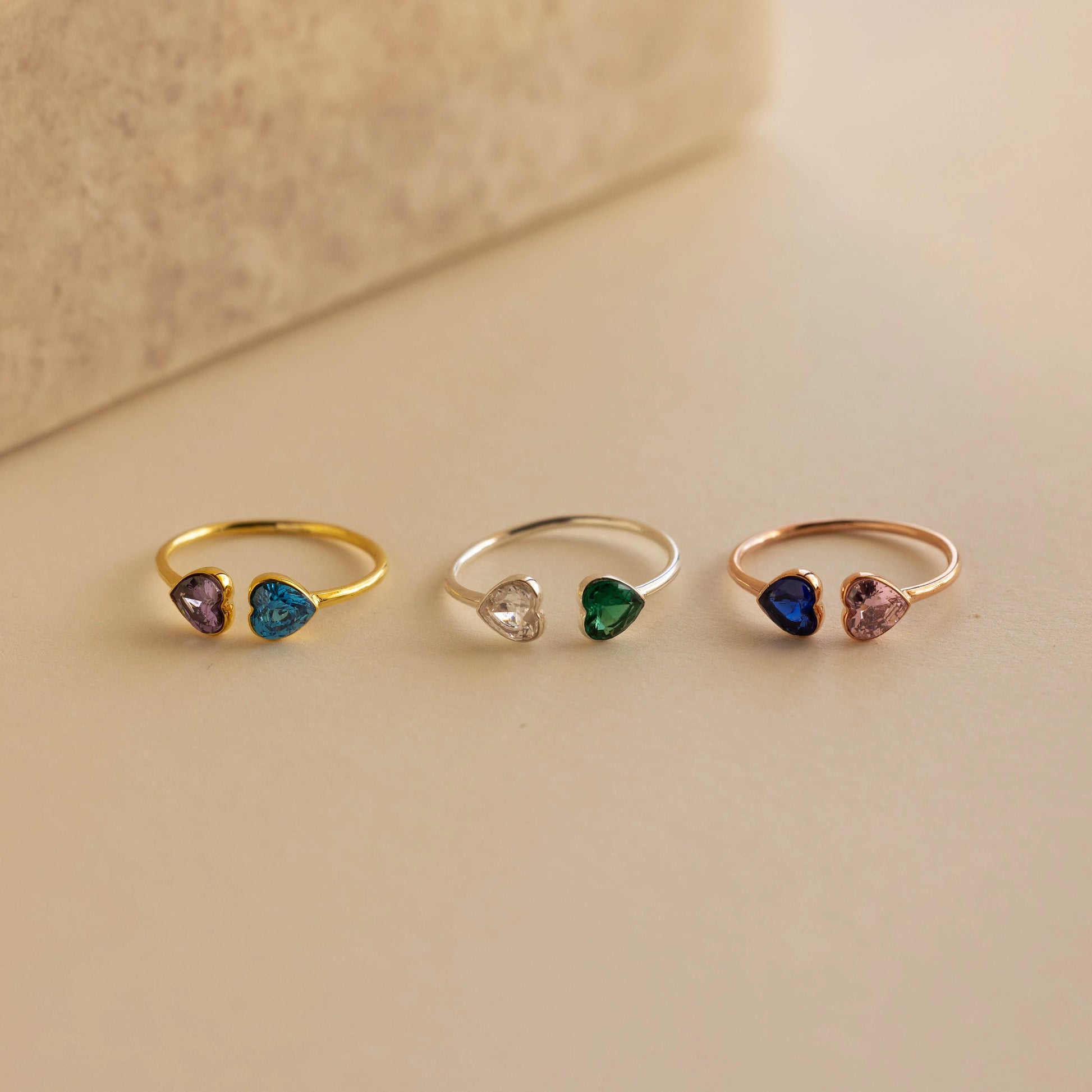 Custom Duo Bezel Heart Birthstone Ring Caitlyn Minimalist