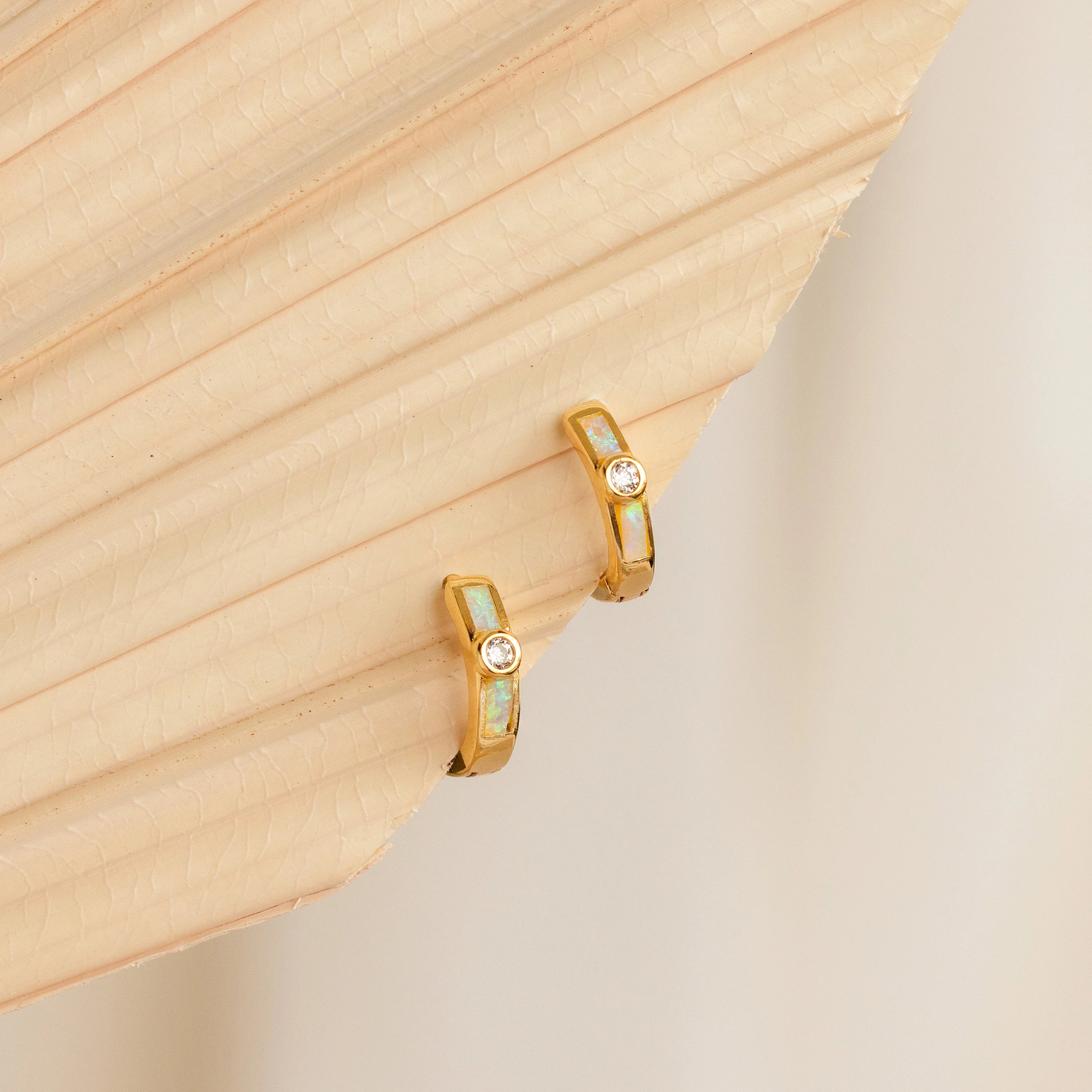 Dainty Opal Inlay Diamond Huggie Hoop Earrings | Caitlyn Minimalist