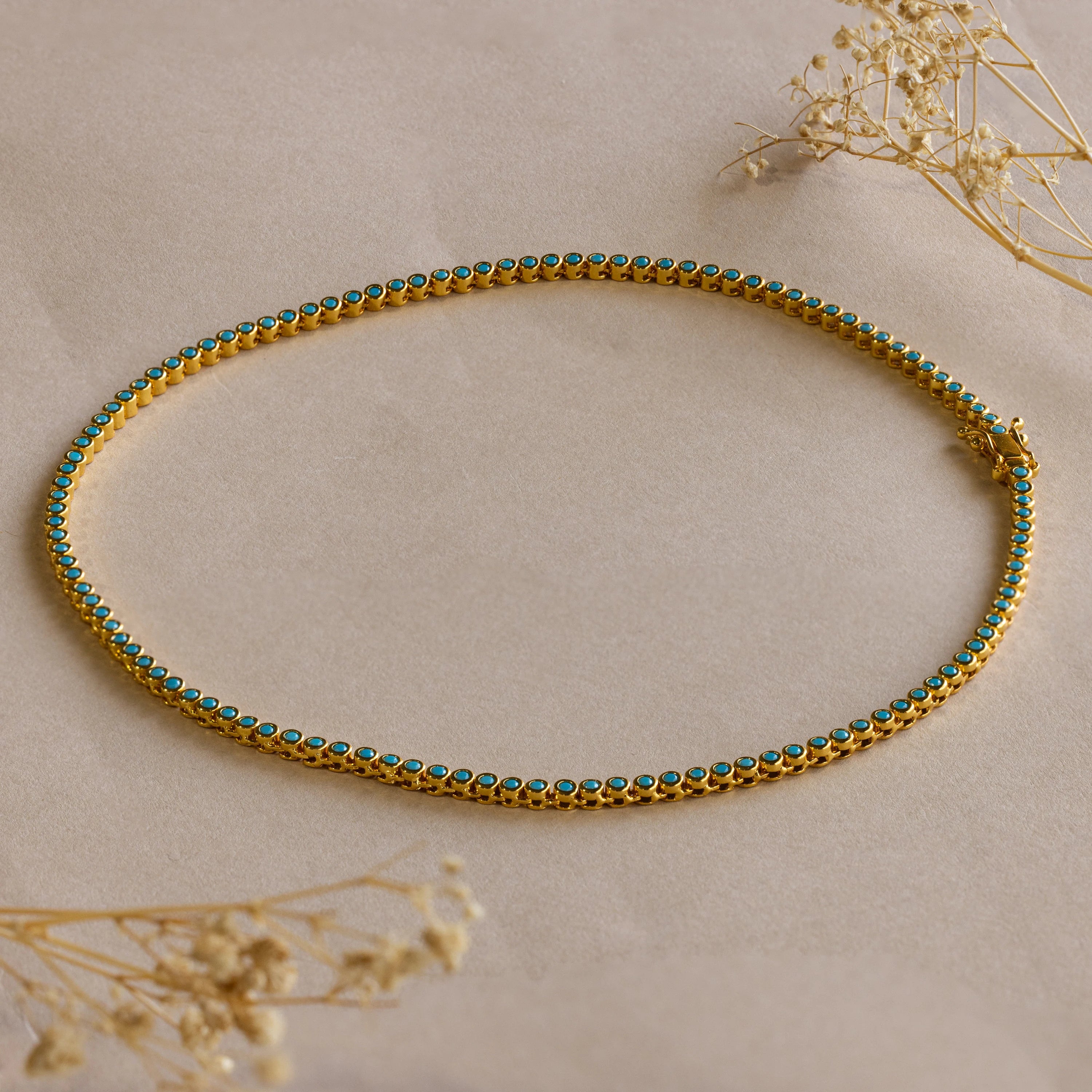 Turquoise Bezel Tennis Necklace White Gold - Main Image