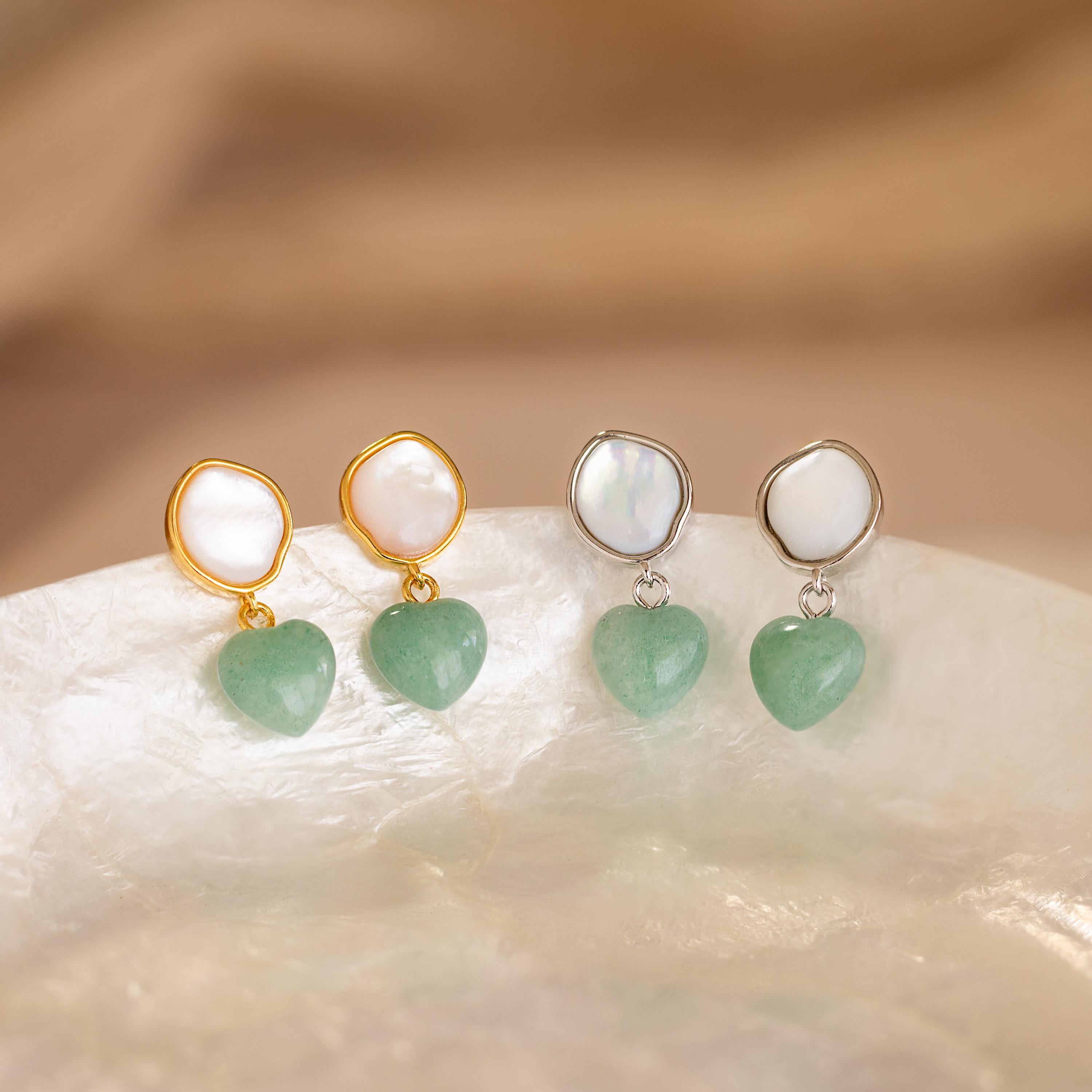 Jade Heart Drop Earrings-Earrings-Caitlyn Minimalist