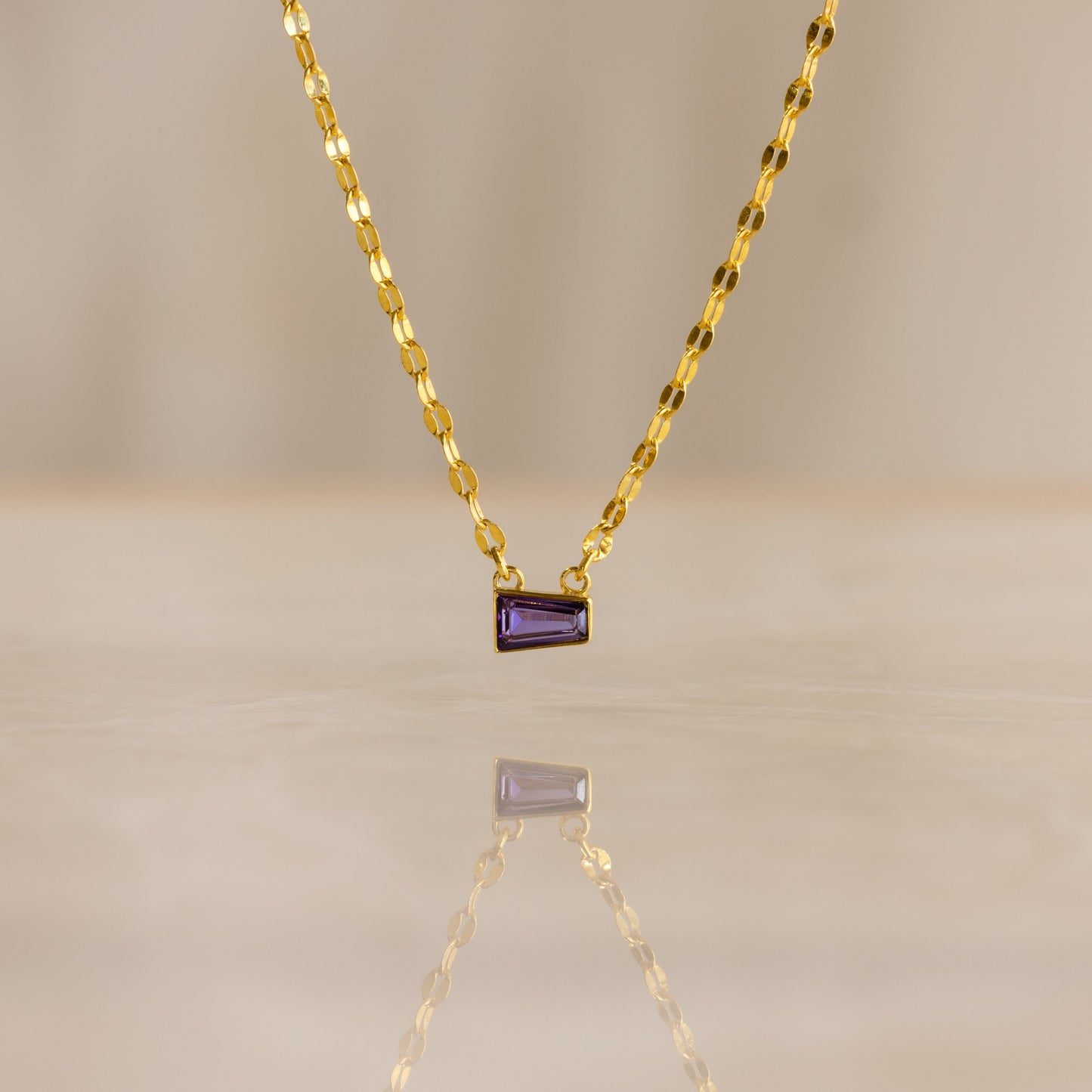 Tapered Baguette Birthstone Necklace 18K Gold 14 Inches
